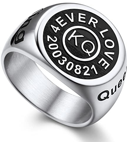 Bandmax Anelli Incisione Uomo, Sigillo Anello Argento Personalizzato Uomo, 20 Misura Anello Uomo Acciaio Inossidabile, Anello con Iniziale Personalizzabile, Idee Regalo per Ragazzo Papà