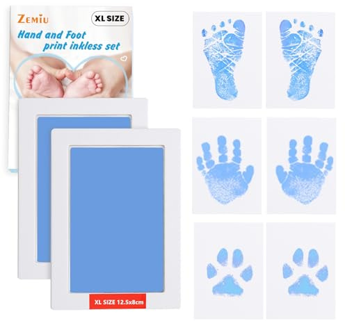 Zemiu Baby hand- och fotavtryckskit, bläckfritt tryckkit, säkert och giftfritt för baby