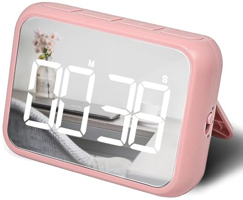 Big Digital Timer Stopwatch, Makeup Mirror Screen Large LED Display Visual Glowing Countdown Game Timer, Magnetic Magnet Timers for Teacher Classroom Kitchen Baking Cooking Fitness GYM Library (Pink)