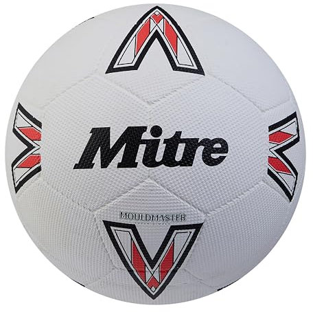 Mitre Super Dimple Fußball | perfekt für Futsal, Hartplatz und Hallen, Weiß/Schwarz/Leibchenrot, 4