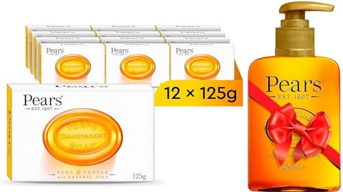 Pears Transparent Amber Soap 125 g Pack of 12 + Pears Hand Wash Original 250ml