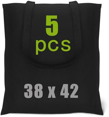 5 STÜCK Stoffbeutel Unbedruckt - Stofftasche Zum Bemalen - Baumwolltasche B38 x H42 - Tragetasche Canvas 140 g/m2 Wiederverwendbare Jutebeutel - Einkaufstasche Lange Henkel 70cm - Einkaufsbeutel