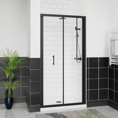 Aquariss 1000 mm Bifold Shower Door Enclosure Magnetic Seal Matte Black | Aluminum Profile, 6 mm Tempered Easy Clean Glass, Bathroom Inward Opening Space Saving Shower Cubicle, Alloy hinge