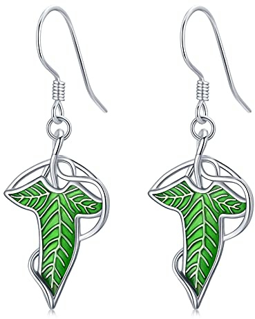 925 Sterling Silver Green Leaf Drop Earrings Hobbit Jewelry Gifts for Women Girls