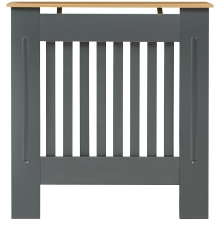 Panana Modern Slatted Radiator Cover, Slatted Cabinet Radiator Covers MDF Wood Cabinet Shelf Heating Covers For Living Room, Hallway (Grey with Wood Top, S)