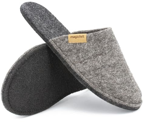 Magicfelt Filttoffel Magic Travel tillverkad av 100 % återvunnen ny ull för kvinnor och män – perfekt för resor och hem, Re stenfår, 46/47 EU