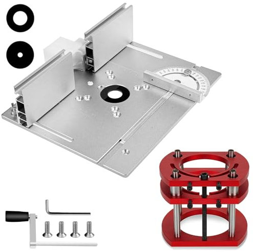 Mesa Fresadora para Madera Aluminio, Sistema Elevación de Mesa para Fresadora Kit, Sujeción de 4 Mordazas Mesa Fresadora, para Carpintería, Ranurado y Recorte (Plata)