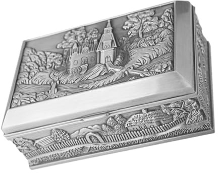 OFFSCH Caja Joyero Vintage Estilo Europeo Diseño de Castillo en Aleación Plateada, Protección y Almacenamiento para Collares, Adecuado para Mujeres y Niñas