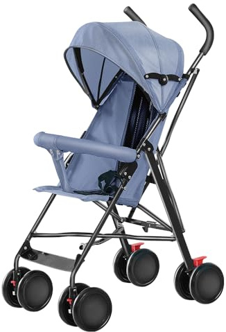 4 Kinderwagen mit leichtem Rahmen, mehreren Positionen, kompakt und leicht, für 6 Monate bis 4 Jahre, bis zu 25 kg, Beinstütze, verstellbares Verdeck mit großem Korb - D-blau