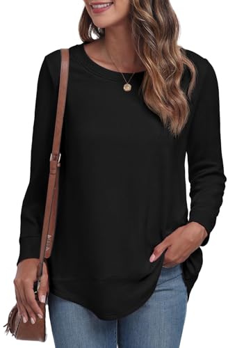 GRECERELLE Sweatshirt damer rund hals långärmad blus skjortor damer eleganta toppar höst vinter vår, svart, L