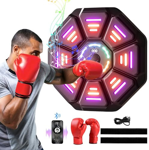 Mesen Music Boxing Machine – LED-lampa elektronisk boxningsmaskin med boxhandskar, 10 hastighetslägen och räkneläge stöder Bluetooth, musikboxning, träningsutrustning för vuxna