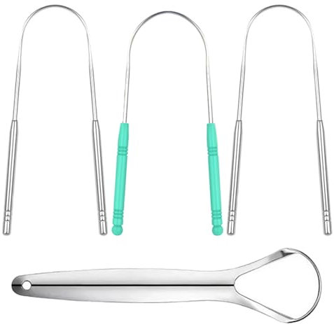 TRKETK 4 Pezzi Pulisci Lingua, Pulisci Lingua in Metallo Nettalingua in Acciaio Inox Riutilizzabile Tongue Scraper Forma di U Pulitori di Lingua Spazzola per Lingua per la Pulizia Della Bocca
