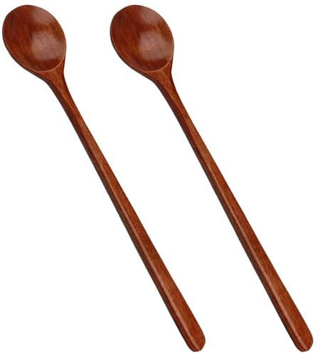 LIBAIDZ 2 Pezzi Cucchiaio Legno Cucina, Nanmu Naturale, per Miele, Caffè, Tè, Condimenti (27,6cm)