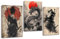 ZQQART Japanische Samurai Wanddekoration 3er Set Geisha Samurai Bilder Drucke japanischer Krieger Leinwandgemälde Wohnzimmer Dekor (Braun,12.00x16.00x3)