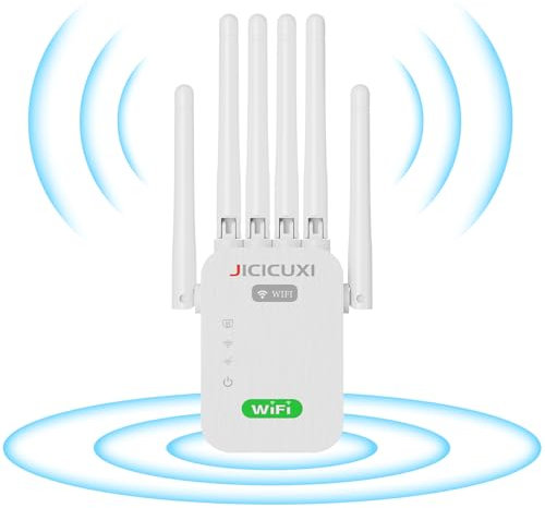 WLAN Verstärker Repeater Verstärker Steckdose für bis zu 5.000 m² und 50 Geräte mit 6 Antennen Internet Booster Kompatibel Allen WLAN Geräten,Weiß