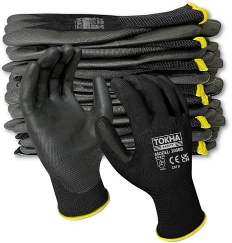24 Pairs Palm Coated Safety Work Gloves - Firm Grip Gardening Non-Slip PU Coated Builders Hand Protection Lightweight Breathable Protective EN388 Mechanic Working Glove (XL (10))