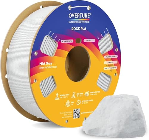 OVERTURE Rock PLA Filamento 1.75mm, Marble PLA Effetto Roccia, 1kg Bobina(2.2lbs), Texture Naturale per Stampanti 3D (Mist Gray)