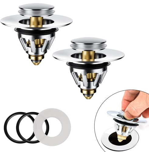Magichome 2Pack Bathroom Sink Plug Replacement, Pop Up Sink Plug for 34-45mm Drain Holes, Universal Sink Plug with Drain Strainer for Wash Basin