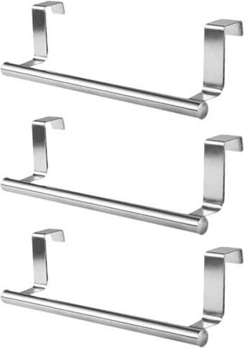 Tea Towel Holders - ShiningUU 3Pcs Stainless Steel Kitchen Towel Rails Without Drilling, Over Door Towel Rail, Durable Towel Rack for Kitchen Cupboard, Bathroom, Radiator or Door