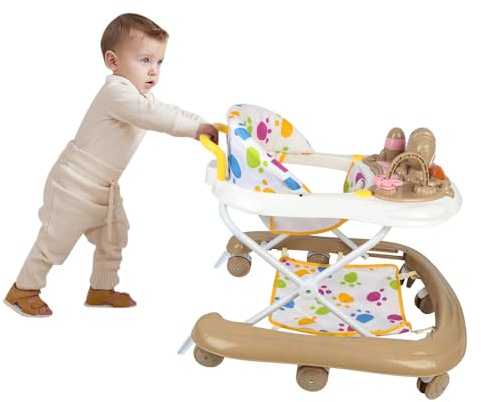 Girello Bambino Seduto-In Piedi, Imparare a Camminare, Regalo per Bambini Dai 9 Mesi - Ragazzo Ragazza Evolutivo 3 in 1, 62 * 68 * 36-81 cm - Kaki