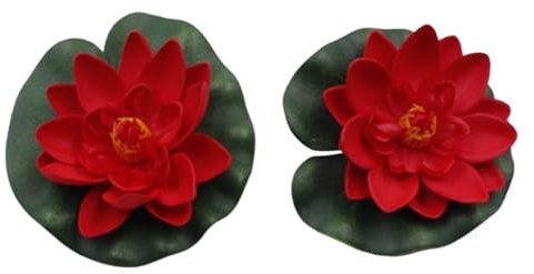 HKYBCF 1 st konstgjord lotus vattenlilja flytande blomma damm tank växtprydnad 10 cm hemleverantörer tillbehör (röd)