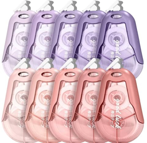 10 PCS White Out Tapes, Extra-large capacity 20m*5mm Instant Correction Tape Cute Correction Rollers Aesthetic Stationery for Students Office Workers Home School Stationery Supplies(5 Purple + 5 Pink)