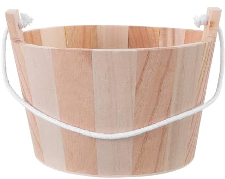ORFOFE Cubo de sauna de madera natural con mango ergonómico de cuerda, tamaño mediano, cubo de baño hecho a mano para sauna y accesorios de spa
