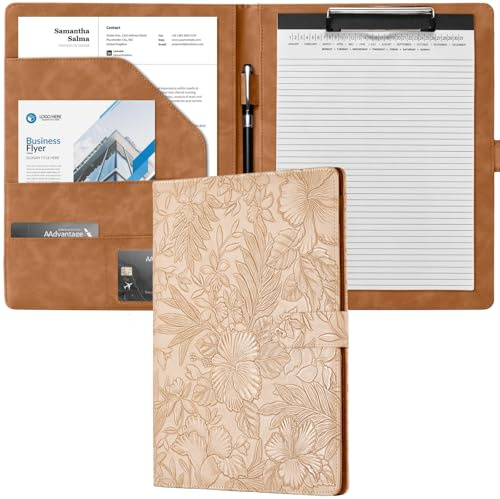 Mymazn A4 Clipboard Folder Conference Folder, Faux Leather Clipboard with Cover for Legal Pad, Portfolio Folder Clip Board with Storage, A4 Organiser for Business (Light Brown)