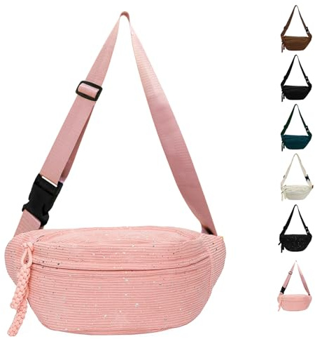 GoPaw Sac Banane Femme Velours Côtelé, Banane Femme Velours avec Sangle Réglable, Sac Banane à Bandoulière pour Adolescentes et Adultes (Rose)