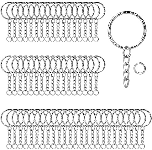 Lictin 60 Portachiavi Lotto Portachiavi Blanks Portachiavi Chiave Spaccati Anelli 25mm Argento Tono, Key Chains