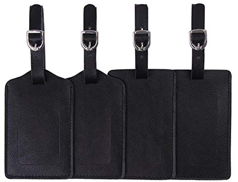Luggage Tags, Microfiber Leather Personalized Suitcase Tag Set Luggage id Tags Labels Travel Accessories-Set of 4(Black)