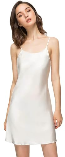 Miqieer Women's Satin Mini Dress Slip (O-White, Medium)