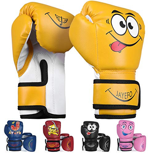 JAYEFO Kinder Boxhandschuhe - Trainings-MMA Handschuhe für Jungen und Mädchen, Punching Bag, Kickboxen & Muay Thai Handschuhe, Kinder, Jugendspiele Spaß | 4 oz Gelb