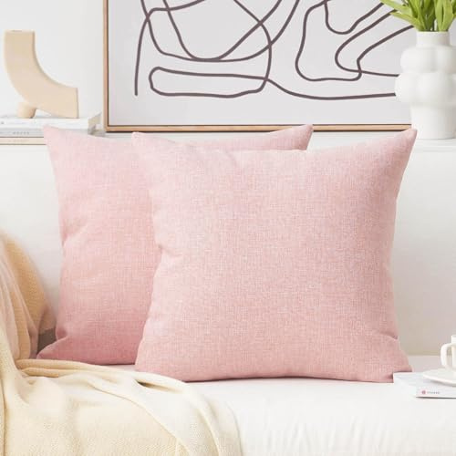 Home Brilliant Set of 2 Pillow Covers 26x26 Decorative Linen Large Square Throw Pillow Covers Soft Euro Shams for Bed, Baby Pink, 26 x 26 inches(66cm)