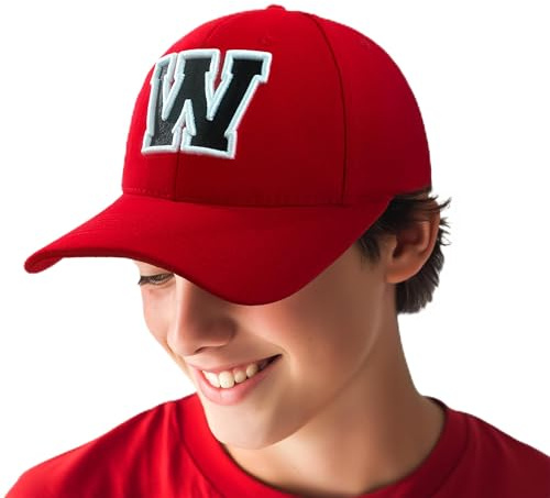 4sold baseballkeps för pojkar och flickor, 3D broderi, alfabet, barn, skola, A-Z, justerbar röd/svart bokstavskeps, sport, W, en storlek