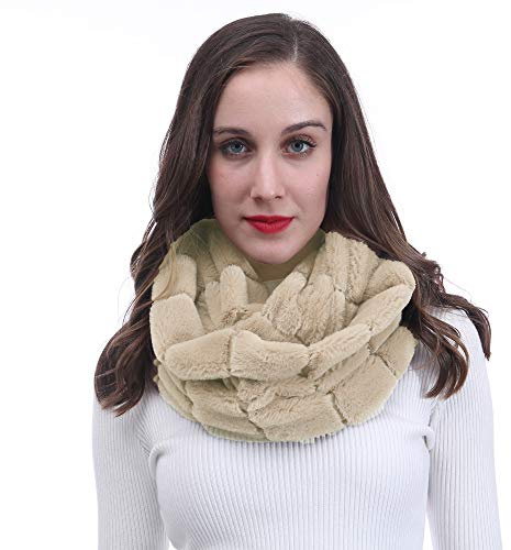 Lina & Lily Faux Fur Winter Double Loop Snood Scarf (Beige)