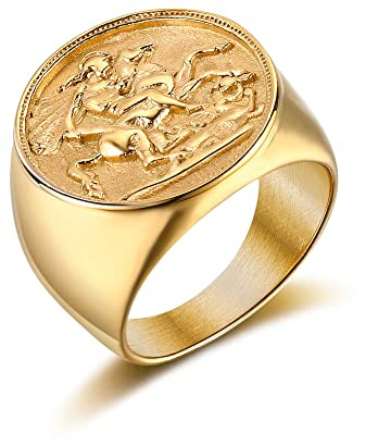 Anello in oro massiccio St George Dragon Slayer per uomo, taglia dalla O alla Z, Y, Metallo