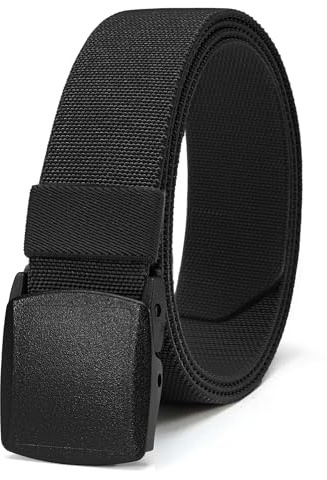 CHAOREN Cintura Elastica Uomo, Cinta da Lavoro Uomo Tattica Militare senza Buchi Nera 38mm, Fibbia in Plastica, Approvata dall'aeroporto