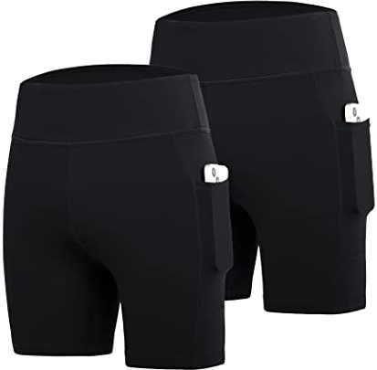 DEVOROPA Girls 5 Spandex Volleyball Shorts 2-Pack Youth Athletic Gymnastics Shorts Kid Yoga Dance Compression Shorts Pocket Black/Black M