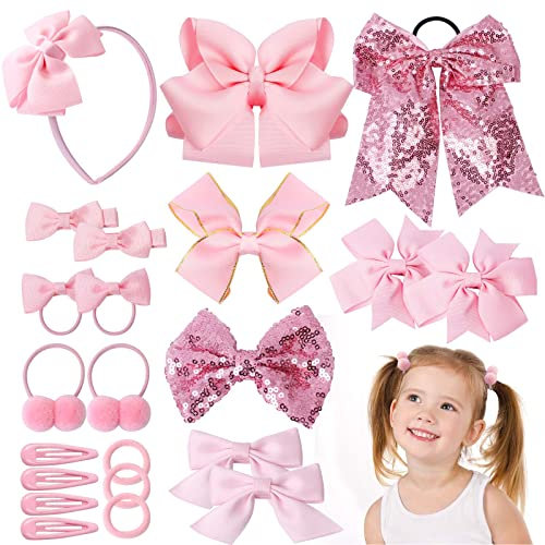 24 Pcs Mädchen Haarschmuck Set, Rosa Schleife Baby Haargummis Haarspangen Stirnband, Kinder Set für Baby Mädchen Teens Kleinkinder