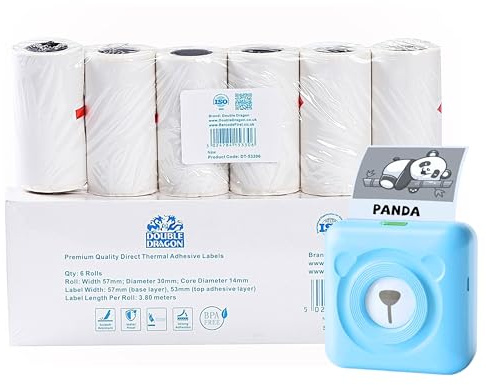 6 Rolls Thermal Label Paper, Compatible with 57mm Print Width Mini Printers (Phomemo M03/M04/M220/M221, Paperang P2, Peripage A6) – Not for Printers Under 57mm Print Width (e.g. M02/M110/T02)