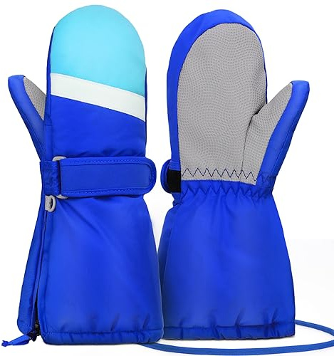 Hyeek Guanti Invernali per Bambini con zip, Impermeabili Guanti da Sci bambino e bambina - Caldi Guanto a mitten Neve ragazzi e Ragazze 2-7 Anni per Sci Ciclismo Snowboard (XS(2-3 anni), Blu)