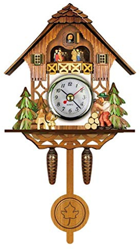 GOWENIC Vintage Wall Clock, Cuckoo Clock, Retro Wooden Cuckoo Birdhouse Wall Clock, Home Decor Hanging Cuckoo Clock Auto Swing Pendulum Home Decor Scandinavian (CM001)
