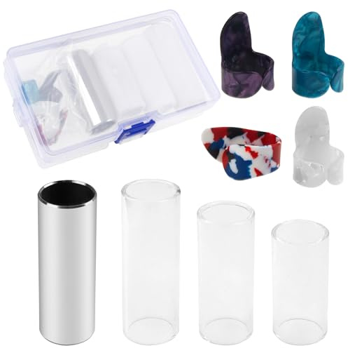 Yootones Guitar Slide Set,1Pcs Stainless Steel Slide & 3Pcs Glass Slide & 4Pcs Protective Finger Picks for Guitar Banjo Ukulele