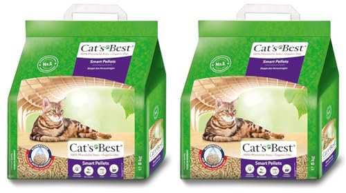 Cat's Best Smart Pellets, 100% pflanzliche Katzenstreu, Innovative Klumpstreu für Katzen aus antihaftenden Aktiv-Holzfasern – stoppt das Heraustragen, 5 kg/ 10 l (Packung mit 2)