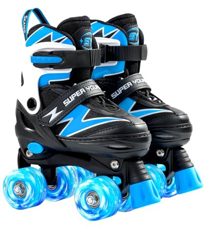 SUPER YOUNGSTER Adjustable Roller Skates Boys Kids Ages 5-8 8-12 Roller Skates Girls with Light up Wheels, Fun Rollerskate for Youth Toddlers