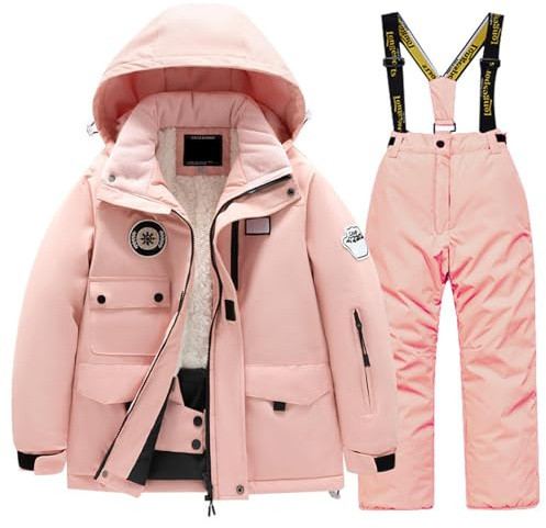 Tinarying Vestitino Bambina Tuta da Sci per Bambini in Pile Giacca Multitasche e Pantaloni Invernali Windbroof Snowboard Tute da Neve Calde Invernali Unisex (Pink 8-10 Years)