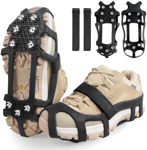 Crampons Ice Grips for Shoes and Boots Non Slip Shoe Grips Ice Cleats 9 Studs OverShoe Ice Snow Grips Traction Cleats for Winter Fishing Hiking Walking Climbing