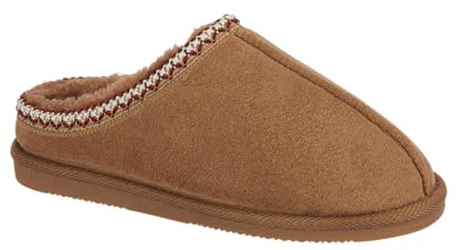 Jo & Joe Ladies Full Toe Mule Slippers, FauxFur Lined, Embroidered stitch detail and centre seam, Outdoor or Indoor 4-8 (Chestnut, UK Footwear Size System, Adult, Women, Numeric, Medium, 6)