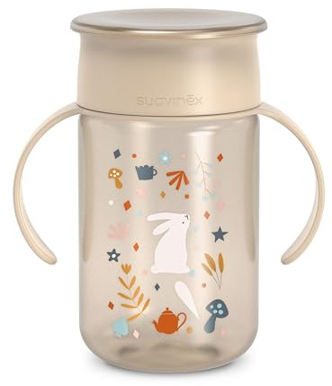 Suavinex, Tazza per l'apprendimento del bambino, tazza 360 con sistema anti-goccia e antigoccia, Magic Cup con manici e coperchio, lavabile in lavastoviglie e forno a microonde, 340 ml, allenamento